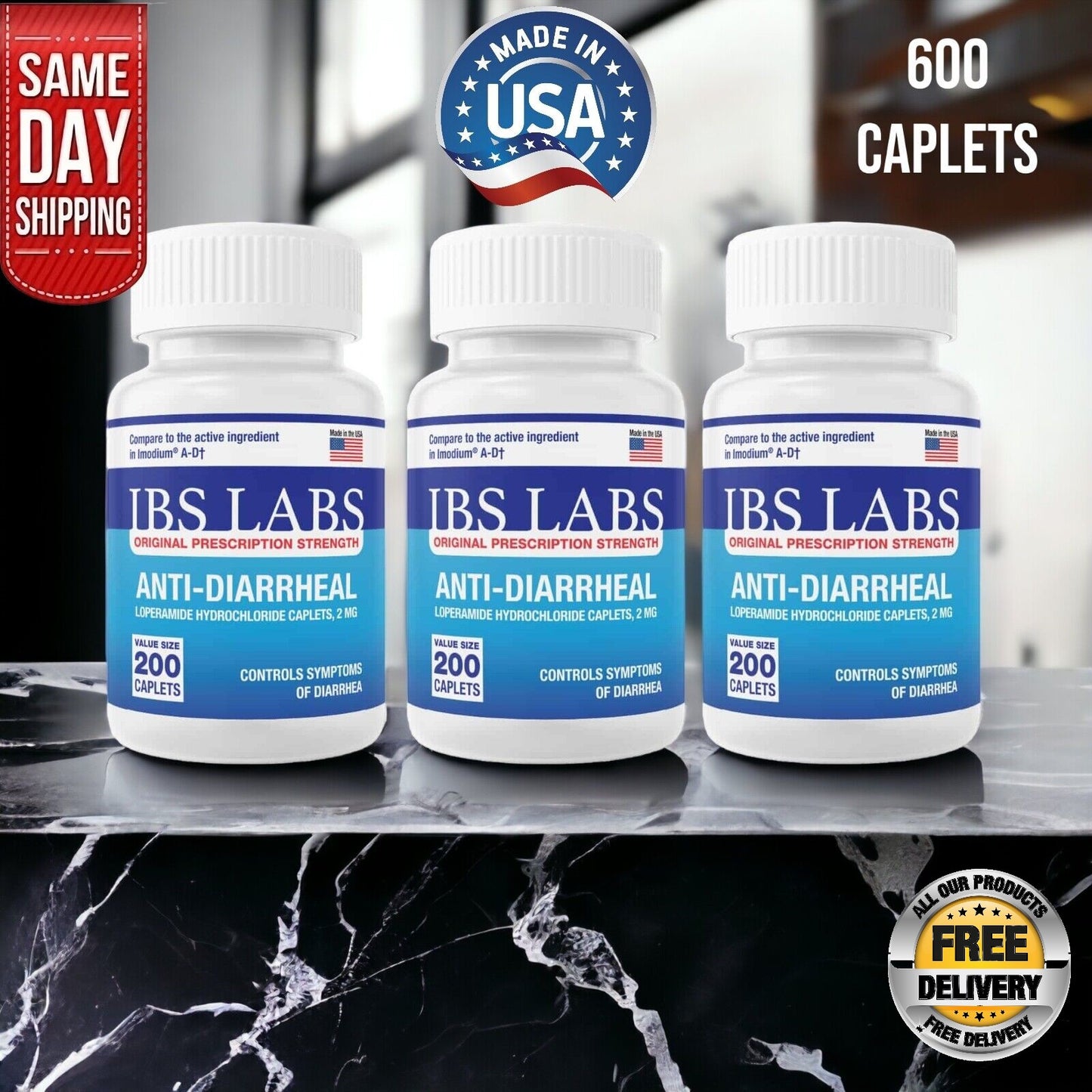 Anti-Diarrheal 2MG 600 Caplets Relief MADE IN USA SAME DAY SHIPPING!